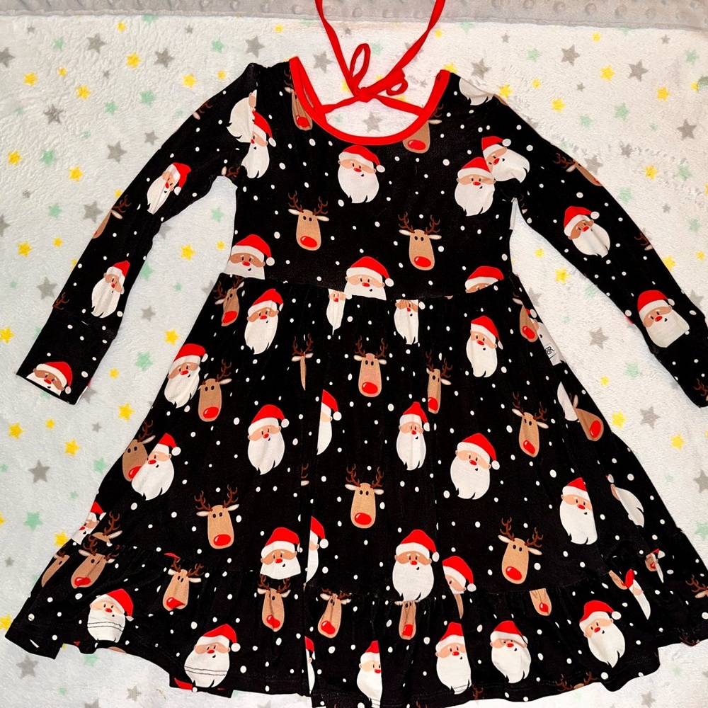 Festive Black Santa and Reindeer Kids Dress